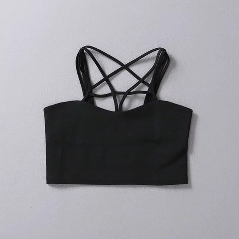 Women Sexy Tanks Camis Star Shape Cross Straps Short Tops Tees Black