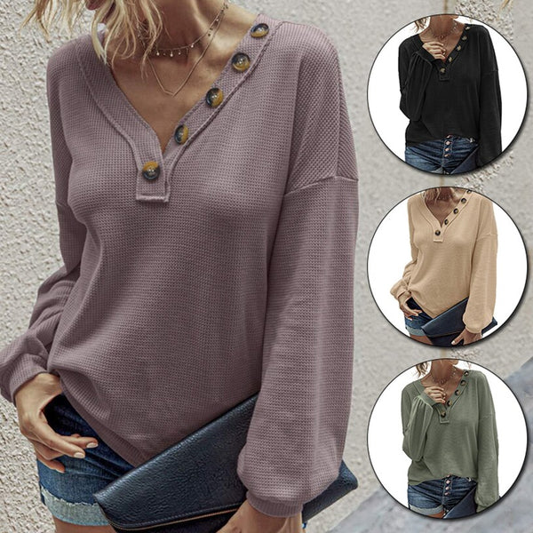 Women Sexy V Neck Button Blouses Shirts Autumn 2023 Elegant Casual Long Sleeves Solid Tops 2XL Female Vintage Slim Blusa