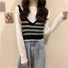 Women Sexy V-neck Striped Corset Tops Spaghetti Straps Short Outer Wear Knitted Vest for Women Tank Camis Crop Top for Women