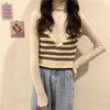 Women Sexy V-neck Striped Corset Tops Spaghetti Straps Short Outer Wear Knitted Vest for Women Tank Camis Crop Top for Women
