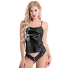 Women Shiny Wetlook Patent Leather Spaghetti Shoulder Straps Sleeveless Vest Top Metallic Dance Hip Hop Costu Fashion Clubwear