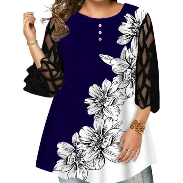 Women Shirt Elegant Comfortable Casual Lady Blouse Spring Summer Printing O-Neck Blouse Breathable Female Shirt Tops