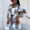 Women Shirt Jacket Winter Plaid Woolen Coat Casual Vintage Jacket Single Breasted Outerwear Long Sleeve Button Up Tops