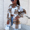 Women Shirt Jacket Winter Plaid Woolen Coat Casual Vintage Jacket Single Breasted Outerwear Long Sleeve Button Up Tops