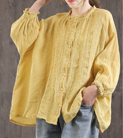 Women Shirt Lace Long Sleeve Big Size Loose Cotton 2023 Spring Summer Embroidery O neck Solid Color Mori Girl Women Blouse