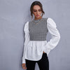 Women Shirt Spring Houndstooth Shirt Casual Stitching Tops  Female Long Sleeve Plaid Shirt Chic Office Ladies Blouses