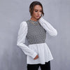 Women Shirt Spring Houndstooth Shirt Casual Stitching Tops  Female Long Sleeve Plaid Shirt Chic Office Ladies Blouses