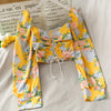Women Shirts Design Crop Tops Long Sleeve Square Collar Floral Spring All-match Leisure Chic Korean Style Elegant Female Ins