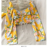 Women Shirts Design Crop Tops Long Sleeve Square Collar Floral Spring All-match Leisure Chic Korean Style Elegant Female Ins