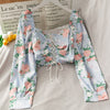 Women Shirts Design Crop Tops Long Sleeve Square Collar Floral Spring All-match Leisure Chic Korean Style Elegant Female Ins