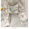 Women Shirts Design Crop Tops Long Sleeve Square Collar Floral Spring All-match Leisure Chic Korean Style Elegant Female Ins