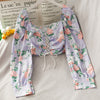 Women Shirts Design Crop Tops Long Sleeve Square Collar Floral Spring All-match Leisure Chic Korean Style Elegant Female Ins