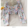 Women Shirts Design Crop Tops Long Sleeve Square Collar Floral Spring All-match Leisure Chic Korean Style Elegant Female Ins