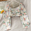 Women Shirts Design Crop Tops Long Sleeve Square Collar Floral Spring All-match Leisure Chic Korean Style Elegant Female Ins