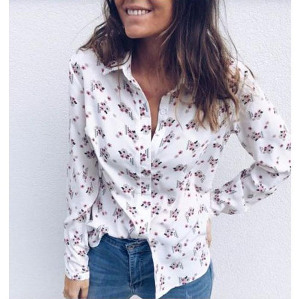 Women Shirts Long Sleeve Turn Down Collar Blouse Women Floral Print Casual Loose Shirt Ladies Blouses Women Clothes WS9469C