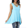 Women Shirts Loose Casual Blouse 2022 Sexy Sleeveless Irregular Hem Hollow Out Shirt Sexy Criss Cross V Neck Blouse Solid Shirt