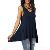 Women Shirts Loose Casual Blouse 2022 Sexy Sleeveless Irregular Hem Hollow Out Shirt Sexy Criss Cross V Neck Blouse Solid Shirt