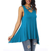 Women Shirts Loose Casual Blouse 2022 Sexy Sleeveless Irregular Hem Hollow Out Shirt Sexy Criss Cross V Neck Blouse Solid Shirt