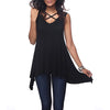 Women Shirts Loose Casual Blouse 2022 Sexy Sleeveless Irregular Hem Hollow Out Shirt Sexy Criss Cross V Neck Blouse Solid Shirt