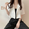 Women Short Sleeve Blazers Loose Fashionable Summer Thin Outwear Double Breasted Notched Streetwear Cropped Tops Students Casual