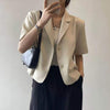 Women Short Sleeve Blazers Loose Solid Elegant Female Cropped Tops Office Ladies Korean Stylish Summer Chic Thin Outwear