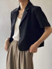 Women Short Sleeve Blazers Loose Solid Elegant Female Cropped Tops Office Ladies Korean Stylish Summer Chic Thin Outwear