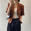 Women Short Sleeve Blazers Loose Solid Elegant Female Cropped Tops Office Ladies Korean Stylish Summer Chic Thin Outwear