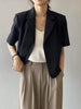 Women Short Sleeve Blazers Loose Solid Elegant Female Cropped Tops Office Ladies Korean Stylish Summer Chic Thin Outwear