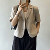 Women Short Sleeve Blazers Loose Solid Elegant Female Cropped Tops Office Ladies Korean Stylish Summer Chic Thin Outwear