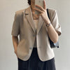 Women Short Sleeve Blazers Loose Solid Elegant Female Cropped Tops Office Ladies Korean Stylish Ulzzang Summer Thin Outwear Chic