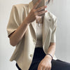 Women Short Sleeve Blazers Loose Solid Elegant Female Cropped Tops Office Ladies Korean Stylish Ulzzang Summer Thin Outwear Chic