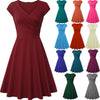 Women Short Sleeve Dress V-Neck Solid Color Big Hem Slim Wrinkle Plus Size One Piece Suit Spring Summer Female Party Casual Wear