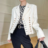 Women Short Suit Jacket 2022 Autumn Office Lady Shoulder Padded White Blazer Jackets British Style Outwear High Quarlity