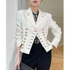 Women Short Suit Jacket 2022 Autumn Office Lady Shoulder Padded White Blazer Jackets British Style Outwear High Quarlity