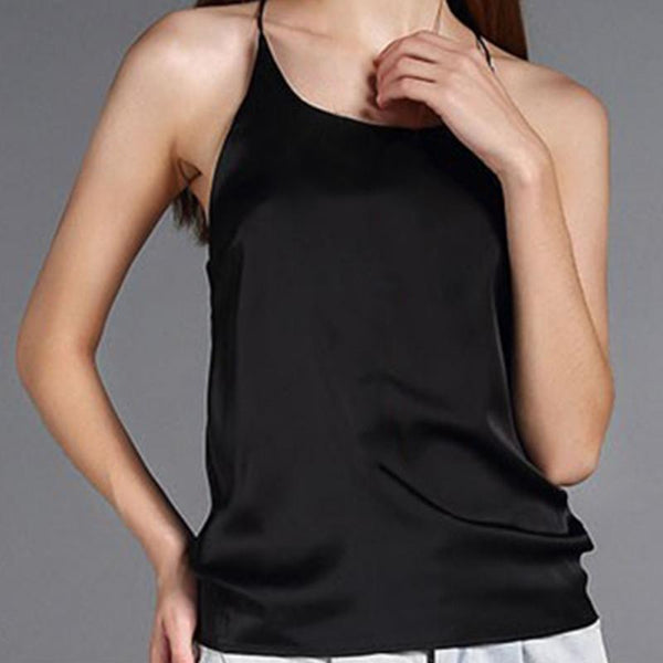 Women Silk Satin Fabric Tops Summer Sexy Y-style Harness Vest Camisole Tops