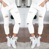 Women Skinny Denim Pants Holes Destroyed Knee Pencil Pants Casual Trousers Black White Stretch Ripped Pants HD0428