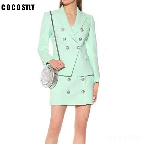 Women Skirt Suit Jacket Women's 2 piece set women Vintage Green Blazer Office Wear Women Suit blazer and skirt set