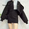 Women Skirt Suits Baseball Batwing Sleeve Tops Short  Coats Loose Blazer Jackets Skirts Two Pieces Set Lady Female