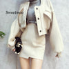 Women Skirt Suits Baseball Batwing Sleeve Tops Short  Coats Loose Blazer Jackets Skirts Two Pieces Set Lady Female