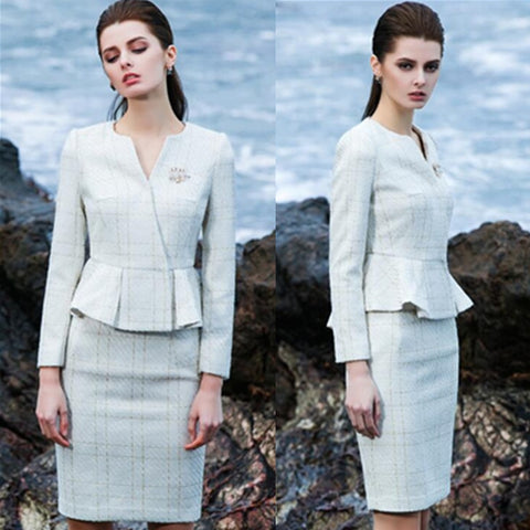 Women Skirt Suits Elegant OL Office Lady  Ruffle Blazer Long Sleeve Pencil Skirt Bodycon Formal Work 2 Piece Set Female