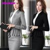 Women Skirt Suits Elegant Slim Full Sleeve Work Ruffle Blazer+Skirt 2 Pieces Sets Office Ladies Skirt Suits