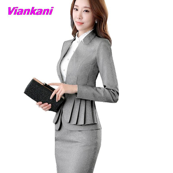 Women Skirt Suits Elegant Slim Full Sleeve Work Ruffle Blazer+Skirt 2 Pieces Sets Office Ladies Skirt Suits