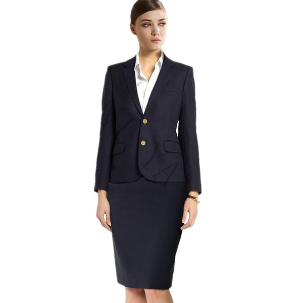Women Skirt Suits Two Piece Ladies Formal Skirt Suit For Wedding Office Uniform Formal Women Business Suits Navy Blazer For Work