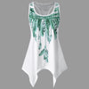 Women Sleeveless Feather Printed Vest Tank Top Summer O Neck Asymmetrical Tops Tee Shirt New Women Clothing Plus Size T-shirt