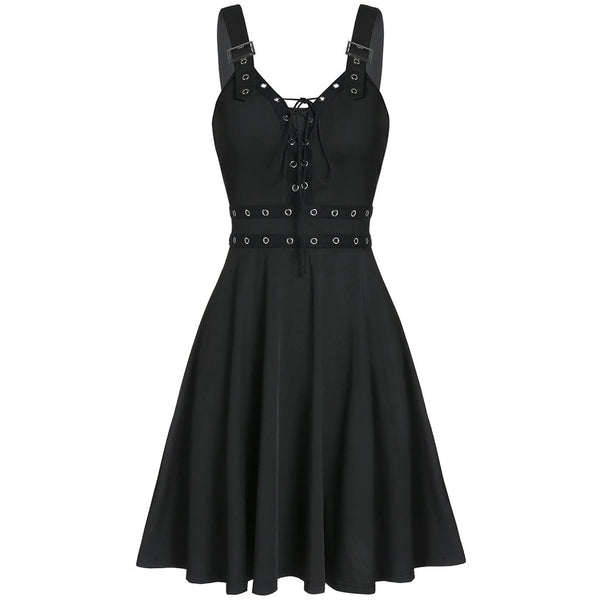Women Sleeveless Gothic Dress Camisole Mini Dress Plus Size black Strap Dress Cool Solid Irregular Hem streetwear Vestidos#35