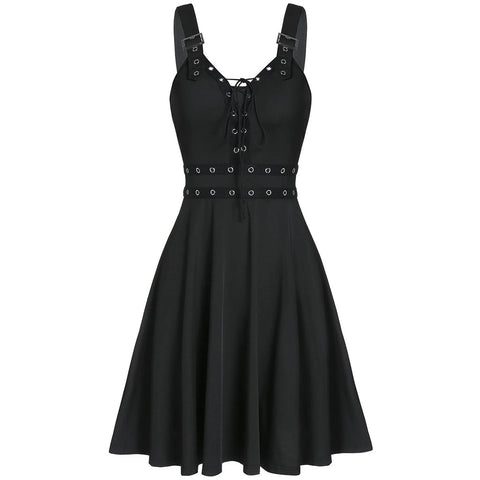 Women Sleeveless Gothic Dress Camisole Mini Dress Plus Size black Strap Dress Cool Solid Irregular Hem streetwear Vestidos#35