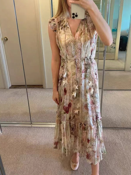 Women Sleeveless Print Midi Long Dress