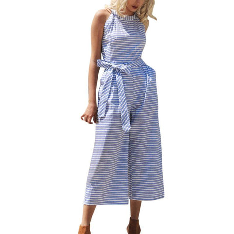 Women Sleeveless Striped Jumpsuit Casual Clubwear Wide Leg Pants Outfit Womens Jumpsuit long pants in womens clothes
