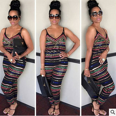 Women Sleeveless Striped Jumpsuit Women Casual Strip Rompers V Neck Blackless Overalls Summer Party Outfists HO987247