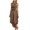 Women Sleeveless Tank Dress  Loose Letter Printed O-Neck Vest Top Female Summer Casual Plus Size Irregular Hem Dresses
